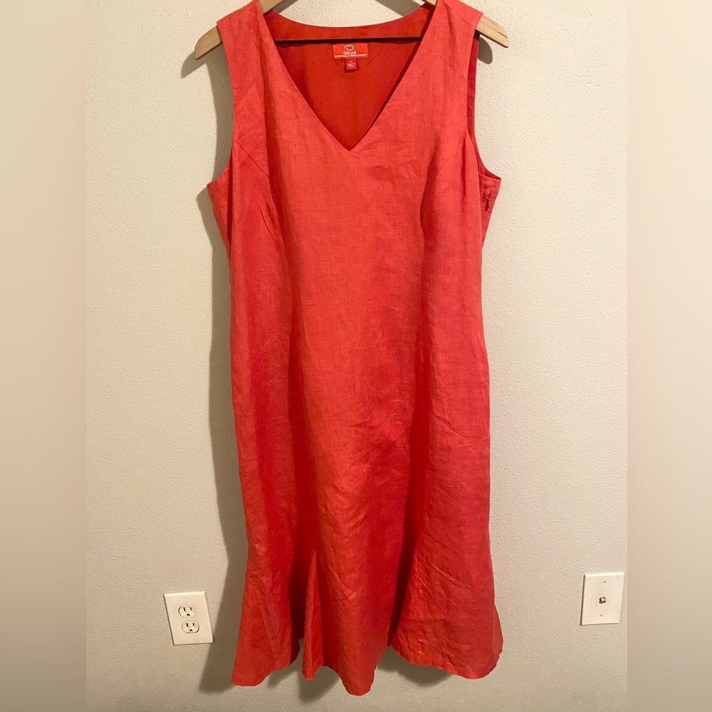 Oscar by Oscar de la Renta Classic Below Knee Linen Sleeveless Dress 14 Midi
